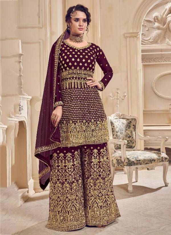 Malang Georgette Heavy Embroidered wedding Designer Plazzo Suit Collection 1001A-1001D